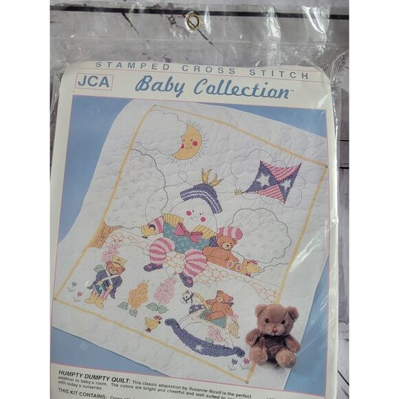 JCA "Humpty Dumpty Sat On A Wall" Stamped Cross Stitch Kit Baby Quilt New - Picture 3 of 4
